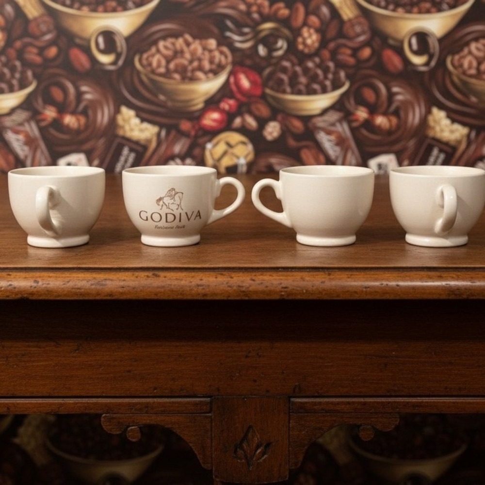Godiva Belgium 1926 Coffee Cups, Set of 4, Coastal Cocktails Inc, Stoneware Mugs